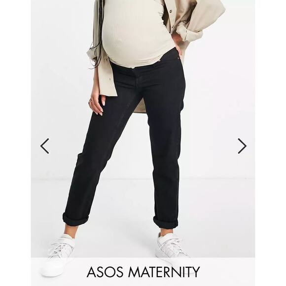 ASOS Design Maternity US 6 Black Relaxed Mom Jeans Elasticated Side Waistband - Picture 12 of 13